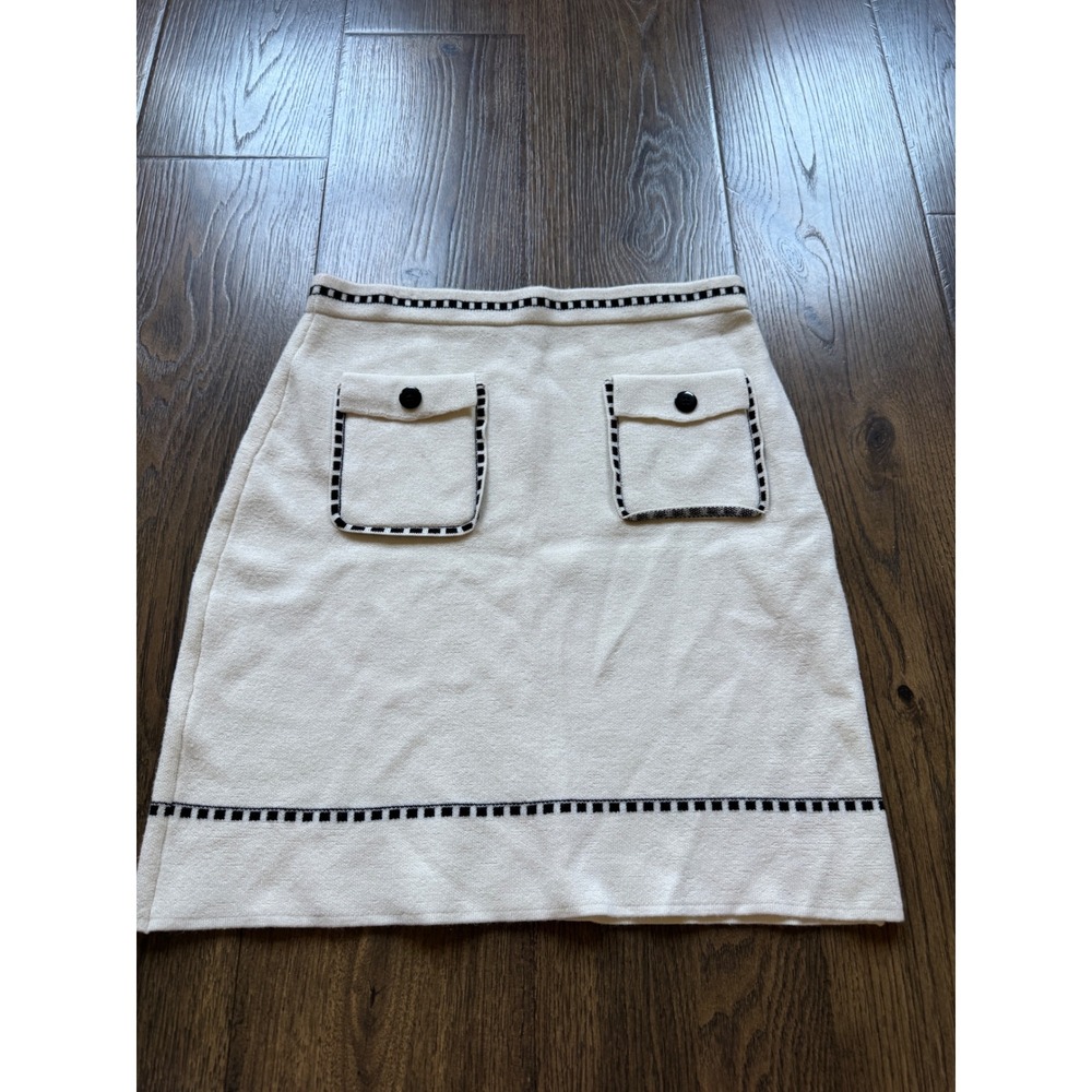 Calligraphie Cream Black Knit Mini Skirt Front Pockets Size Small Preppy A-Line